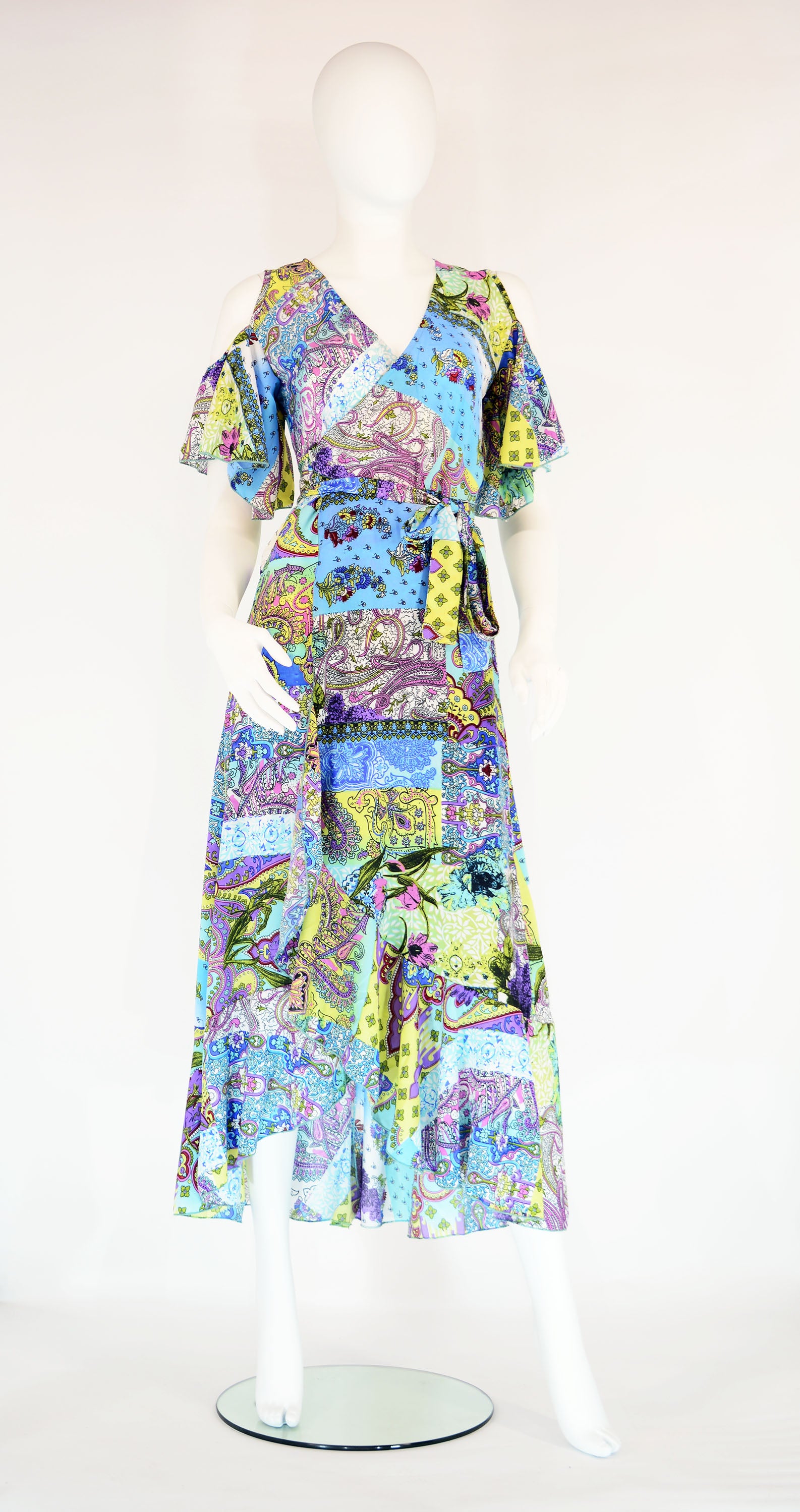 Wrap Around Maxi Dress - Kimono - M/L / Light Blu Abstract Wrap Around Maxi Dress - Kimono - M/L / Light Blu Abstract
