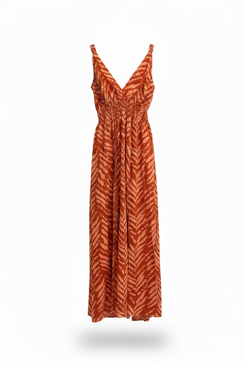 Long Halter Dress Coral Red