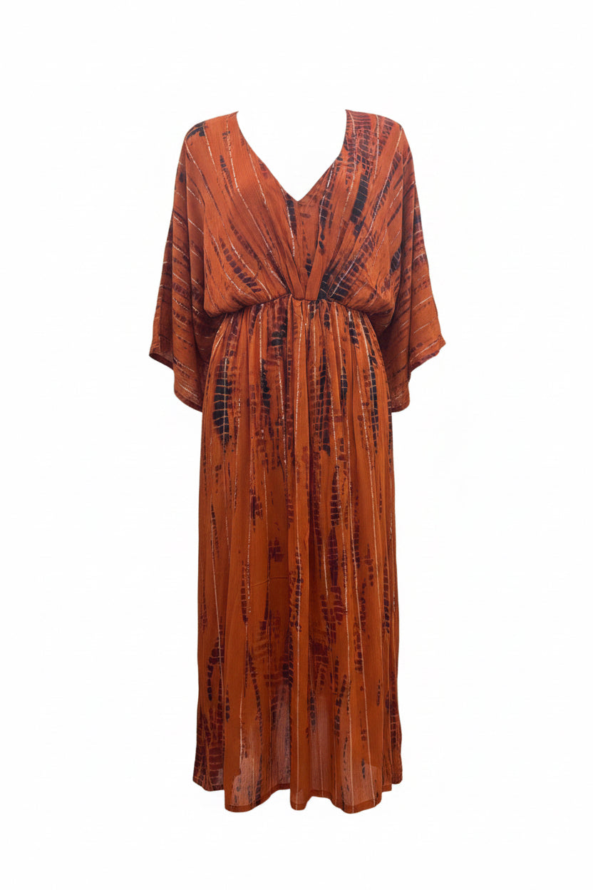 Kimono Long Dress Rust Gold