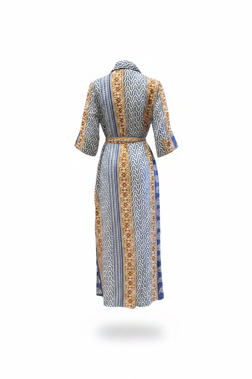 Long Chemisier Ikat Blu