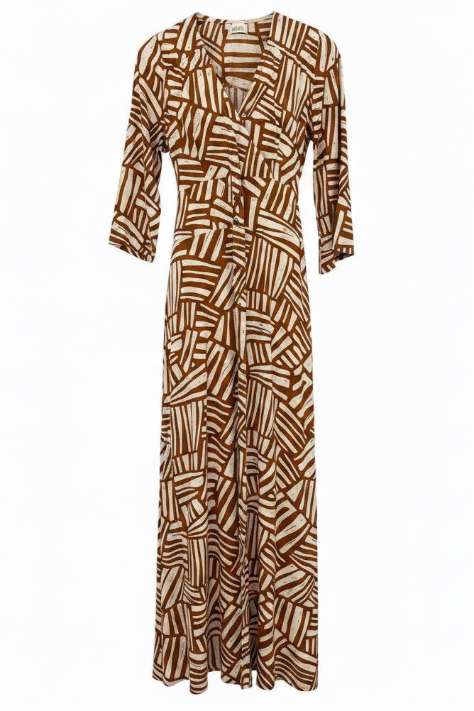 Lola Long Dress Zig Zag Brown