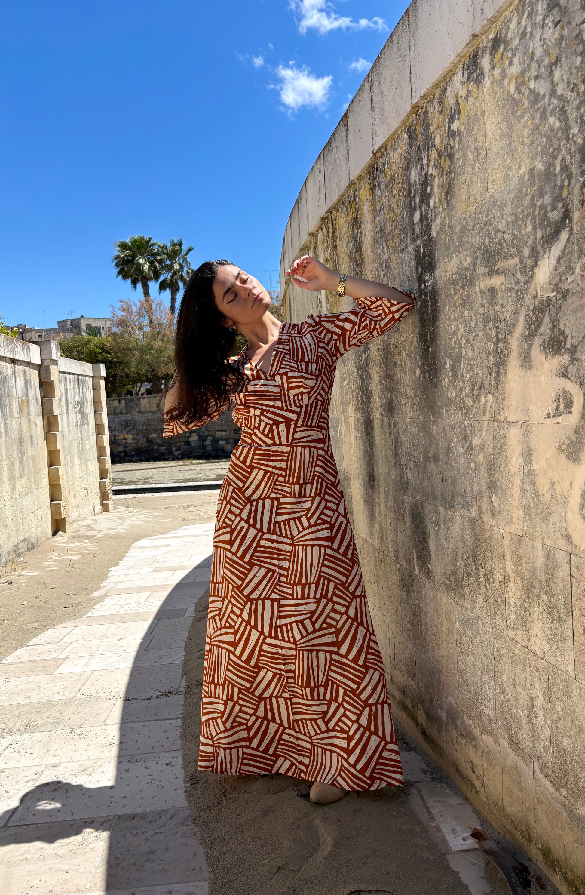 Lola Long Dress Zig Zag Brown
