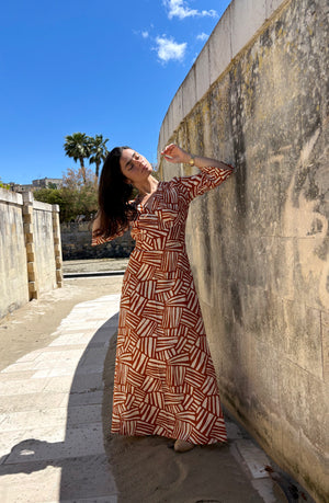 Lola Long Dress Zig Zag Brown