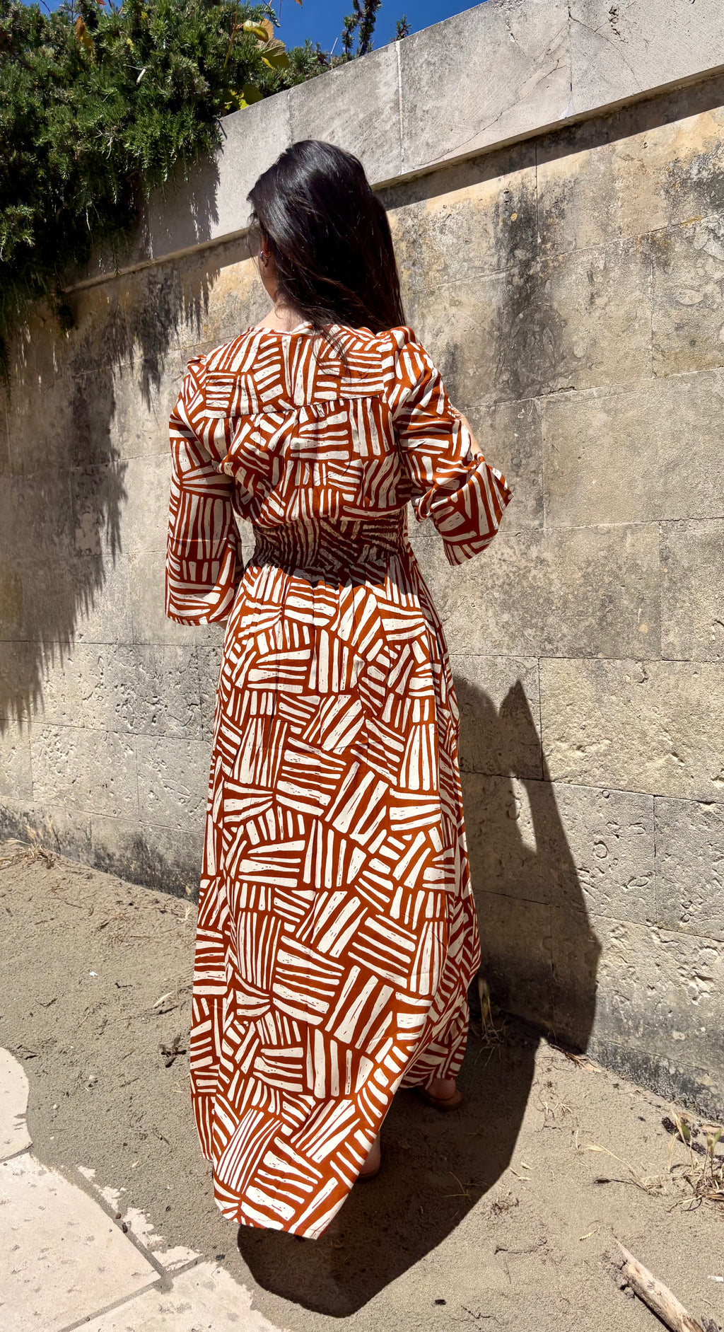 Lola Long Dress Zig Zag Brown
