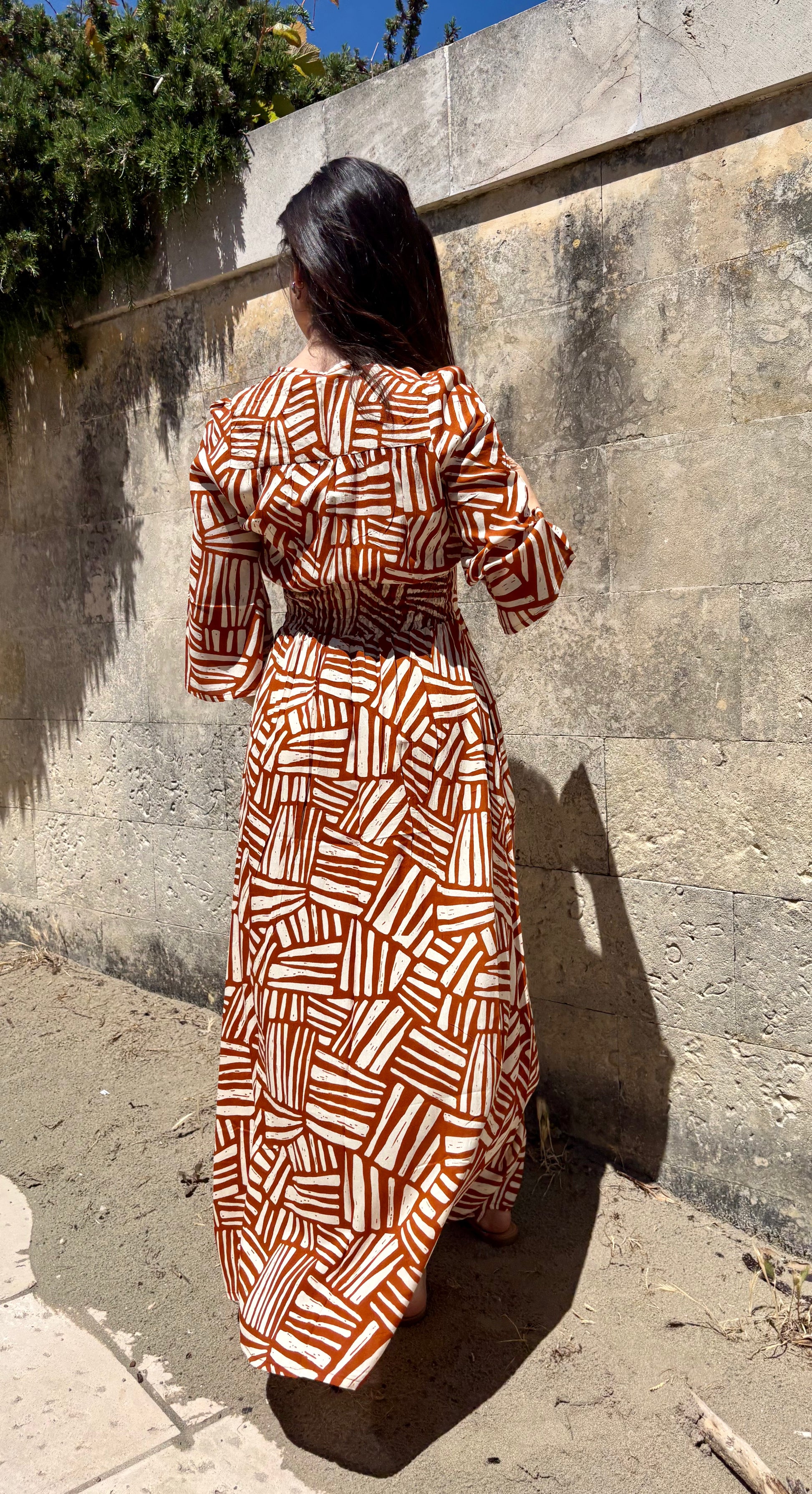 Lola Long Dress Zig Zag Brown