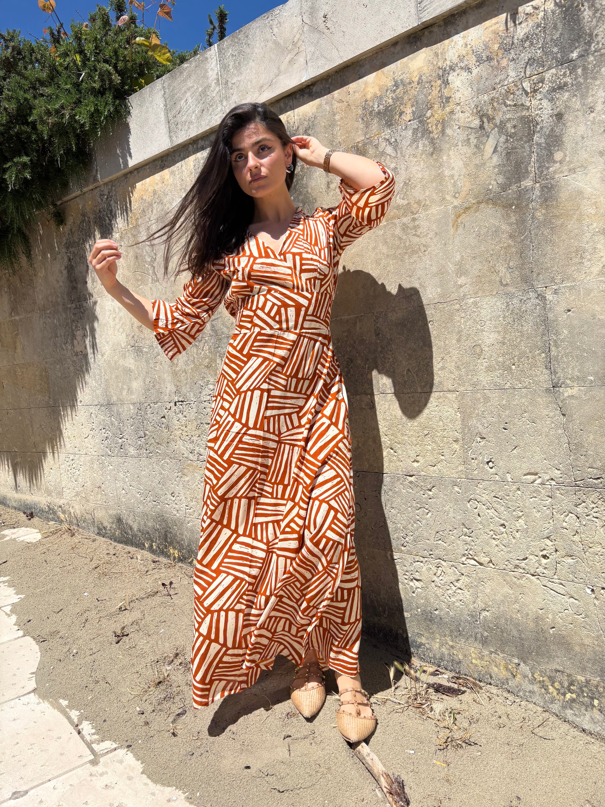 Lola Long Dress Zig Zag Brown