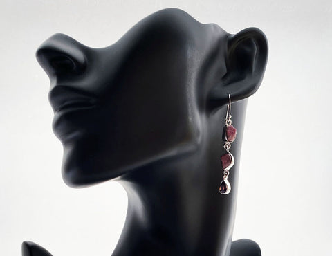 Sterling Silver Rough Ruby Cut Drop and Red Garnet Earrings - edocollection