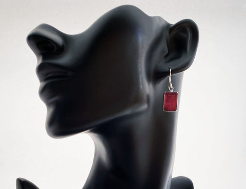 Sterling Silver Faceted Red Ruby Stone Drop Earrings - edocollection