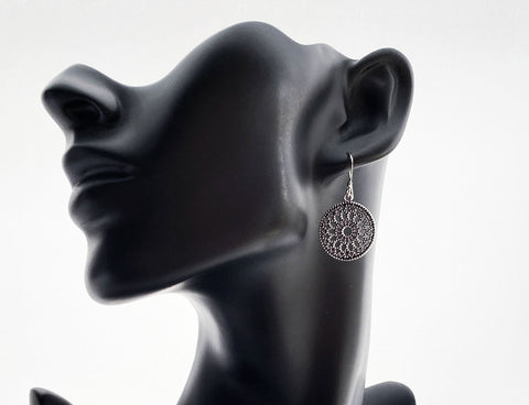Silver Round Mandala Design Drop Earrings - edocollection