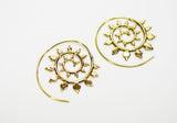 Brass Spiral Earrings with Tiny Leaves - edocollection