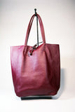Leather Shopper Tote Bag-Burgundy - edocollection