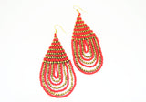 Beaded Statement Earrings Red  - edocollection