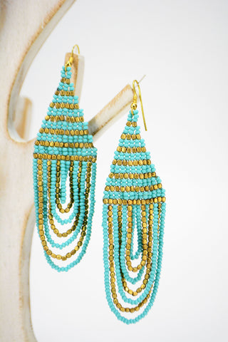Turquoise and Brass Beaded Statement Earrings - edocollection