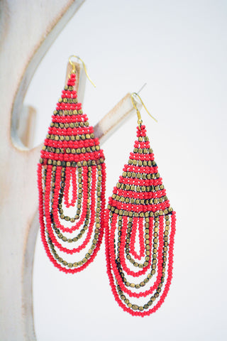 Beaded Statement Earrings Red - edocollection