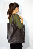 Leather Shopping Tote Bag-Dark Brown - edocollection