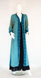 Long Silk Kimono-Teal Ethnic Fan - edocollection
