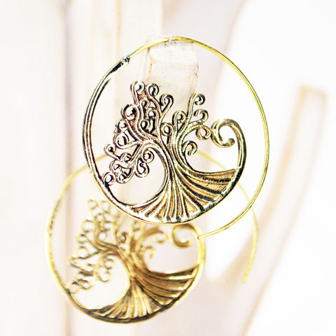 Brass Spiral Earrings Tree of Life - edocollection