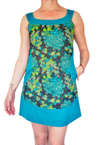Teal Floral Short Tunic Dress - edocollection