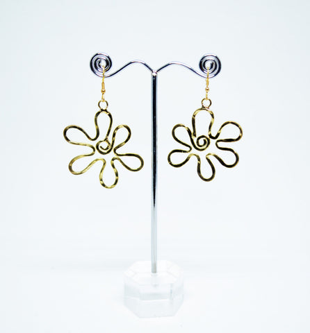 Brass Wire Dangle Earrings Flower Shape - edocollection