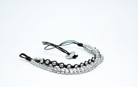 Men's Leather Bracelet With Silver Color Beads - edocollection