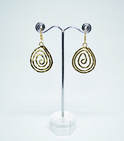 Brass Wire Dangle Earrings Oval Spiral Shape - edocollection