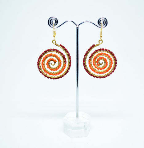 Brass Wire Wrapped Beads Earrings Orange Red - edocollection