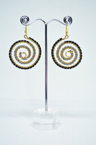 Brass Spiral Wire Earrings With Black Beads - edocollection