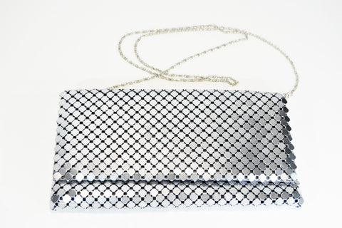 Silver Metal Mesh Clutch-Evening Purse - edocollection