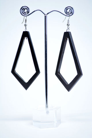 Geometric Drop Wood Earrings Black - edocollection