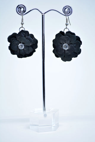 Drop Black Suede Flower Earrings - edocollection