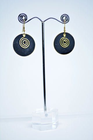 Drop Round Brass Earrings Black Painted - edocollection