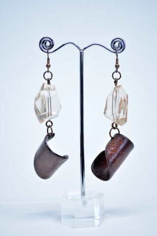 Drop Curl Wood Earring With Faceted Resin Crystal - edocollection