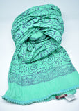 Womens Cotton Scarf Block Prin Mint Green - edocollection