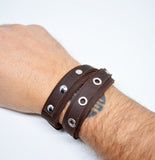 Wrap Studded Leather Bracelet Brown - edocollection