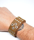 Men's Tan Studded Leather Bracelet - edocollection
