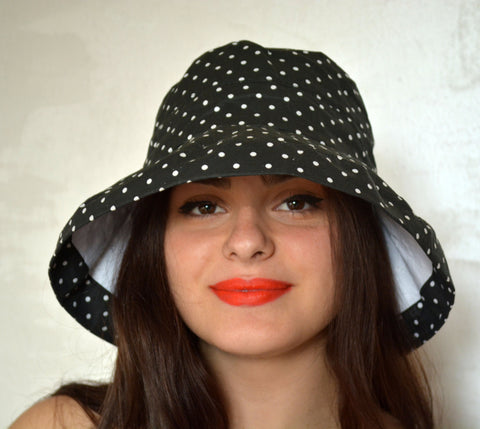 Black Dotted Cotton Hat - edocollection