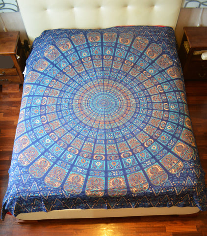 Cotton Bed Sheet Mandala  Blu - edocollection