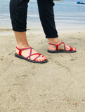 Handwoven Rope Flat Sandals-Red-edocollection