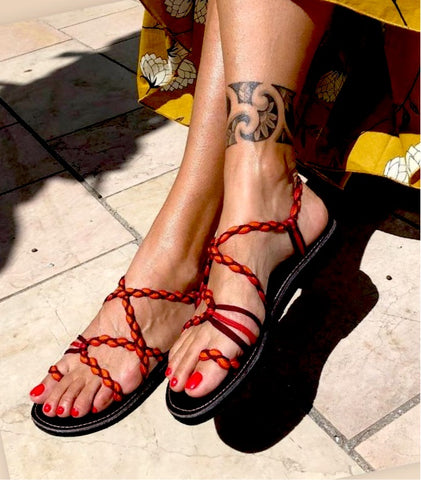 Flat Woven Rope Sandals Orange-Giulia Style - edocollection